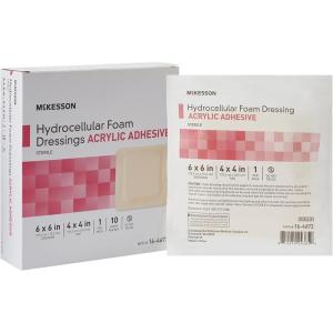 McKesson Hydrocellular Foam Dressing with Acrylic Adhesive, Wound Care Bandage – 3 x 3 in, 10 Count, 10 Packs, 100 Total(6 X 6 Inch  10 Count)