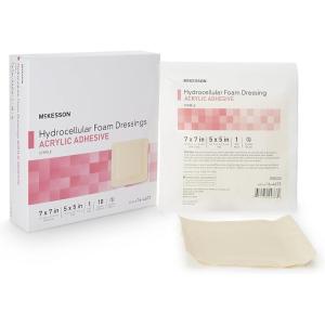 McKesson Hydrocellular Foam Dressing with Acrylic Adhesive, Wound Care Bandage – 3 x 3 in, 10 Count, 10 Packs, 100 Total(7 X 7 Inch ( 10 ct))
