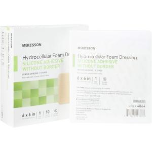 McKesson Hydrocellular Foam Dressings, Sterile, Silicone Adhesive Without Border, 4 in x 4 in, 10 Count, 1 Pack(6 in x 6 in (10 Count))