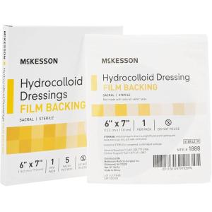 McKesson Hydrocolloid Dressing, Sterile, Sacral, Film Backing (5 Dressings) – Self-Adhesive Sterile Bandage, Waterproof Patch for Bed Sore, Mild Burn, Blister, Acne Care – 6 in x 7 in(6 x 7 Inch)