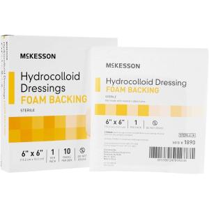 McKesson Hydrocolloid Dressings with Foam Backing, Sterile (10 Boxes, 100 Dressings Total) – Self-Adhesive Sterile Bandage, Waterproof Patch for Bed Sore, Mild Burn, Blister, Acne Care – 4 in x 4 in(6 x 6 Inch)