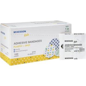 McKesson Kids Adhesive Bandages, Sterile, Plastic Spot, Assorted Print, 1 in, 100 Count, 1 Pack