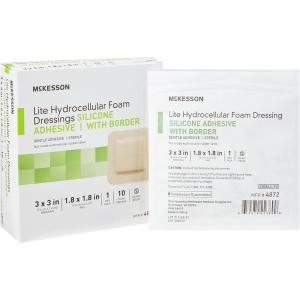 McKesson Lite Hydrocellular Foam Dressings, Sterile, Silicone Adhesive with Border, 3 in x 3 in, 10 Count, 20 Packs, 200 Total(3 X 3 Inch (10 Count))