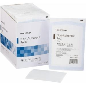 McKesson Non-Adherent Pads for Wounds, 2×3 Inch, 100 Count, Sterile Non-Stick Wound Dressing, Highly Absorbent, Painless Removal, Individually Wrapped(3×4 Inch)
