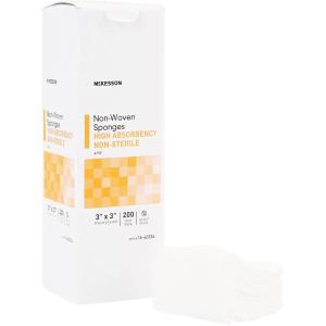 McKesson Non-Woven Sponges, Non-Sterile, 4-Ply, High Absorbency, Polyester/Rayon, 3 in x 3 in, 200 per Pack, 1 Pack