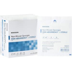 McKesson Non-Woven Sponges, Sterile, 4-Ply, High Absorbency, Polyester/Rayon (2 X 2 Inch (3000 Count))(4 X 4 Inch (1200 Count))