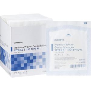 McKesson Premium Woven Gauze Sponges, Sterile, 12-Ply, USP Type VII, 100% Cotton, 3 in x 3 in, 2 per Pack, 40 Packs, 80 Total