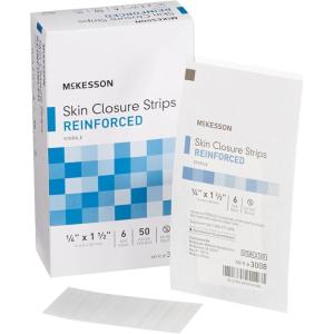 McKesson Skin Closure Adhesive Strips, Reinforced Steri Strip for Wound Care, 1/4 in x 1 1/2 in, 200 Count