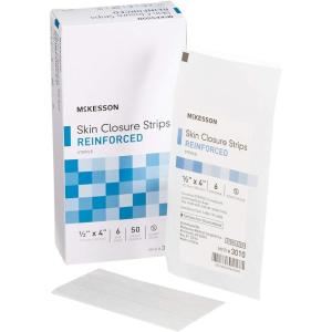 McKesson Skin Closure Strips, Sterile, Reinforced, 1/2 in x 4 in, 50 Count