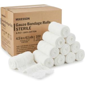 McKesson Sterile Gauze Roll Bandages, 6-ply Premium Medical Supplies & First Aid Supplies, Bandage Wrap Vet Wrap, 96 Pack, 3.4 in x 3.6 Yards(4.5″ x 4.1 yd (100 Count))