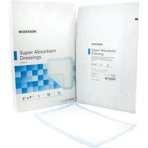 McKesson Super Absorbent Dressing, Sterile, 6 in x 9 in, 10 Count, 1 Pack
