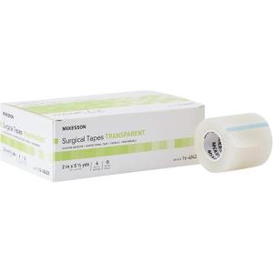 McKesson Surgical Tape, Non-Sterile, Transparent Plastic/Silicone, 2 in x 5 1/2 yd, 6 Rolls, 1 Pack