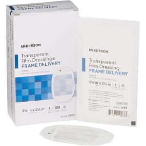 McKesson Transparent Film Dressing, Sterile, Frame Delivery, 2 3/8 in x 2 3/4 in, 100 Count, 1 Pack(2.38 x 2.75 Inch (100 Count))