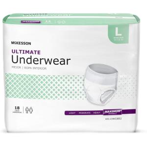McKesson Ultimate Adult Incontinence Underwear, [20 Count], Medium, 32-44 in. Maximum Absorbency, Unisex Bladder Leak Protection, Pull-On Style with Tear-Away Sides, for Postpartum and Incontinence(Large (18 Count))