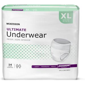 McKesson Ultimate Adult Incontinence Underwear, [20 Count], Medium, 32-44 in. Maximum Absorbency, Unisex Bladder Leak Protection, Pull-On Style with Tear-Away Sides, for Postpartum and Incontinence(X-Large)