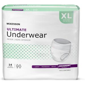 McKesson Ultimate Adult Incontinence Underwear, [20 Count], Medium, 32-44 in. Maximum Absorbency, Unisex Bladder Leak Protection, Pull-On Style with Tear-Away Sides, for Postpartum and Incontinence(X-Large (56 Count))