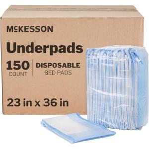 McKesson Underpads Disposable Bed Pads 23″ x 36″ [15 Count], Light Absorbency, Fluff Incontinence Chux Pads for Adults, Elderly, and Baby, Pee Pads(150 Count (Pack of 1))