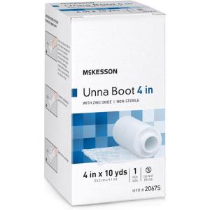 McKesson Unna Boot with Zinc Oxide 4 in. x 10 yd., [1 Count], White Cotton Compression Bandage, Non-Hardening Paste, Moist Retention, Single Use, Easy-Open Vacuum-Sealed Pouch