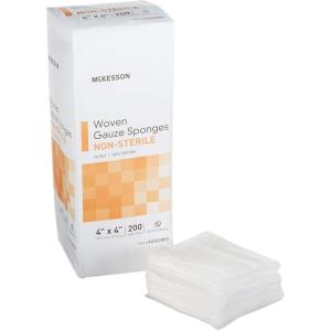 McKesson Woven Gauze Sponges, 16-Ply Non-Sterile, 100% Cotton, 4 in x 4 in, 200 per Pack, 10 Packs, 2000 Total(200)