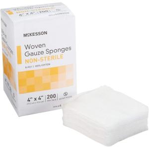 McKesson Woven Gauze Sponges, Non-Sterile, 8-Ply, 100% Cotton, 4 in x 4 in, 200 per Pack, 1 Pack