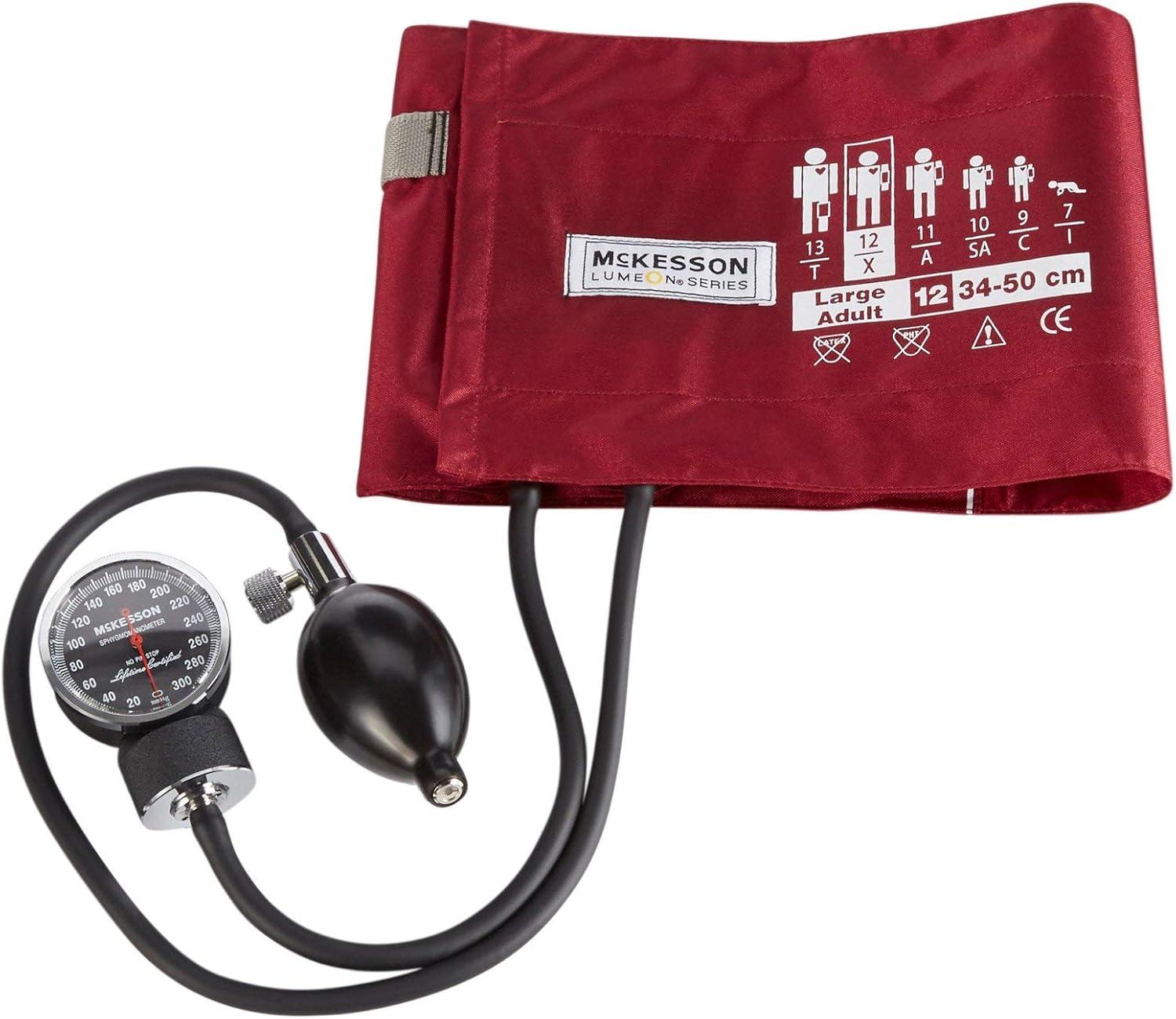 image:imageMcKesson Aneroid Sphygmomanometer Manual Blood Pressure Cuff Monitor with Carrying Case Cuff 3450 cm Burgundy 2 CountLarge Adult Cuff 3450 cm 2 Count