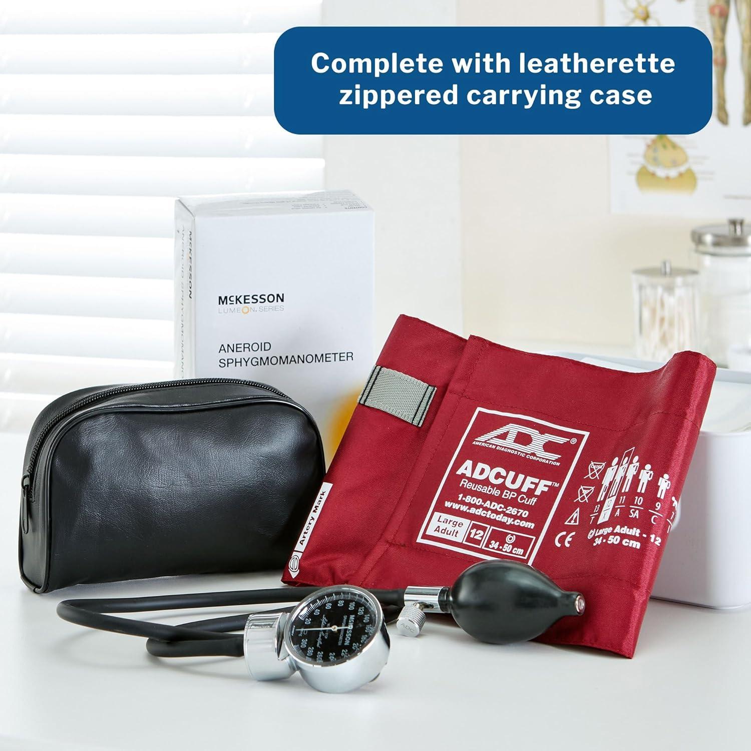 image:imageMcKesson Aneroid Sphygmomanometer Manual Blood Pressure Cuff Monitor with Carrying Case Pocket Size Cuff 2340 cm Black 20 CountLarge Adult Cuff 1 Count