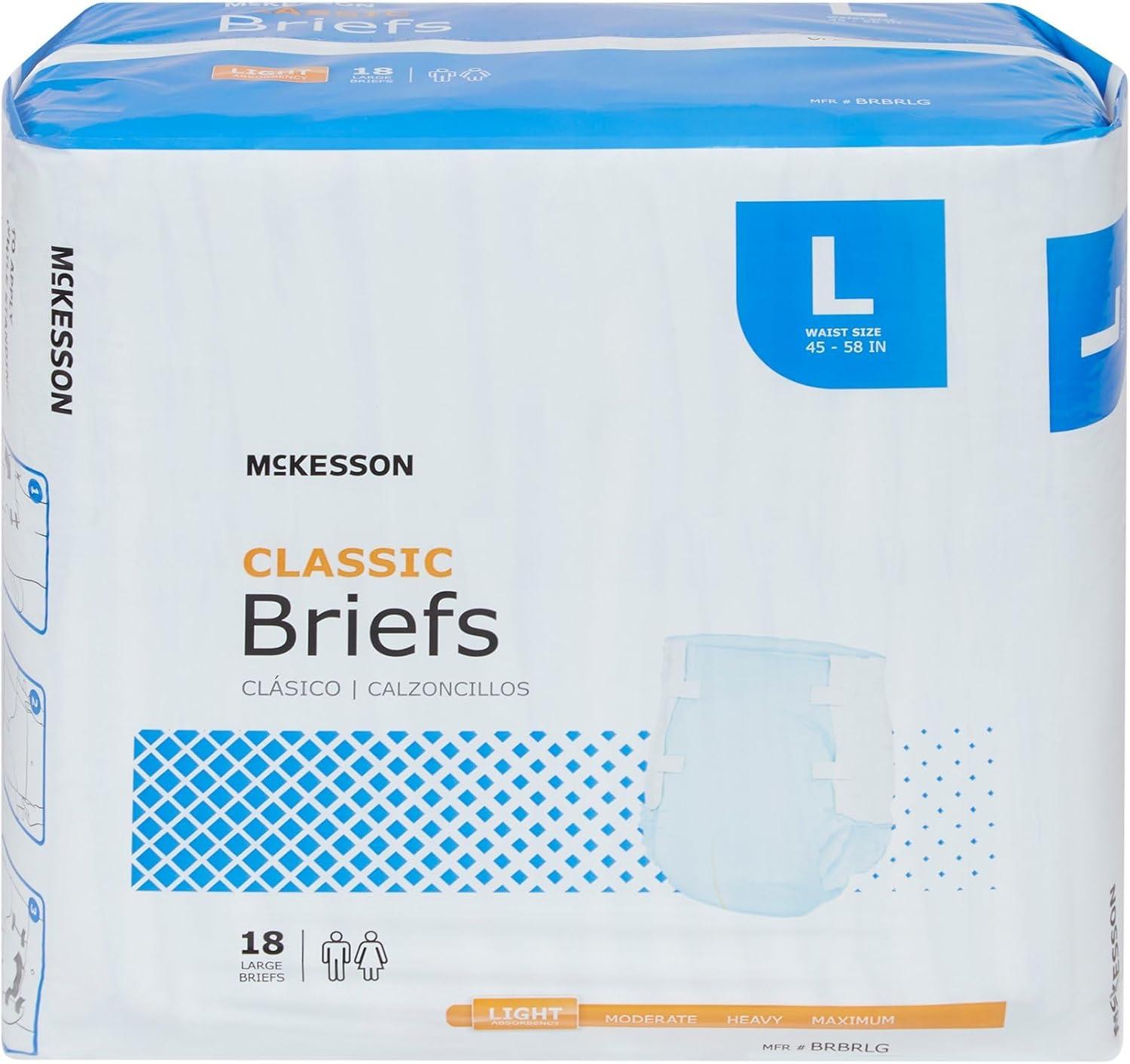 image:imageMcKesson Classic Briefs 18 Count Large 4558 in Incontinence Adult Diapers Light Absorbency Unisex Disposable Elastic Leg Gathers and Contoured Fit for Men and Women