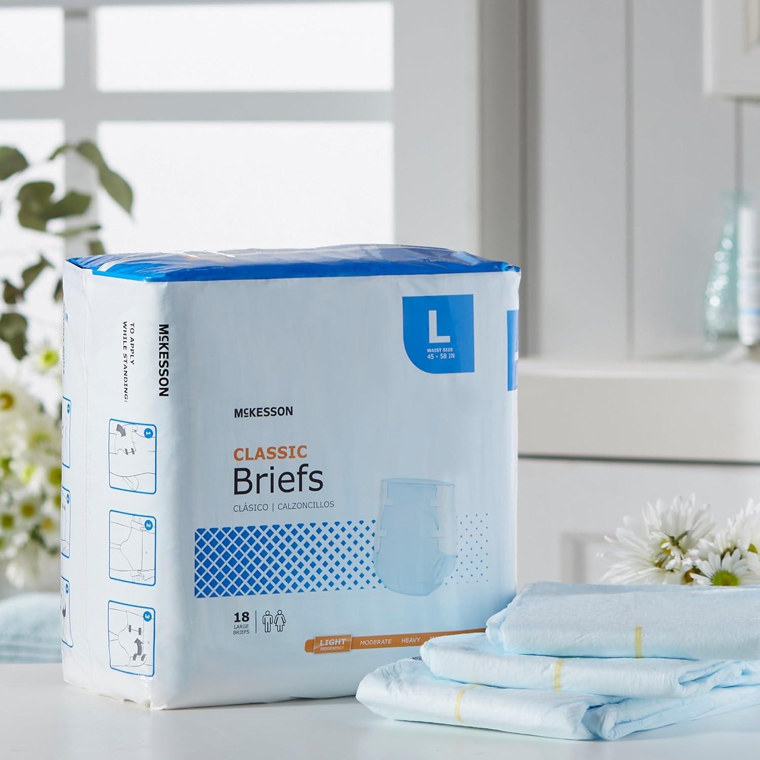 image:imageMcKesson Classic Briefs 18 Count Large 4558 in Incontinence Adult Diapers Light Absorbency Unisex Disposable Elastic Leg Gathers and Contoured Fit for Men and Women