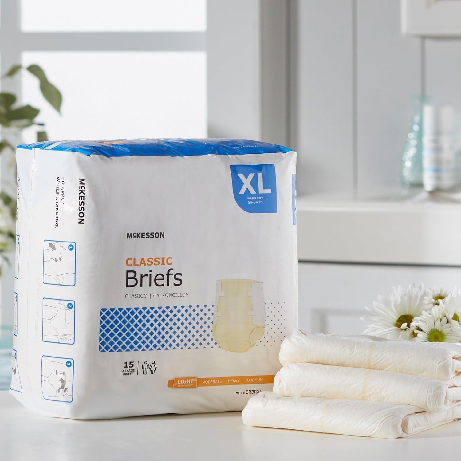 image:imageMcKesson Classic Briefs 96 Count Medium 3244 in Incontinence Adult Diapers Light Absorbency Unisex Disposable Elastic Leg Gathers and Contoured Fit for Men and WomenXLarge