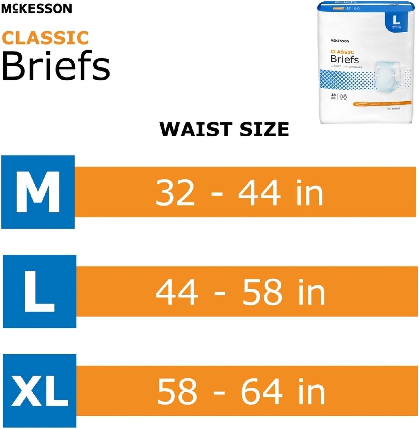 image:imageMcKesson Classic Briefs 96 Count Medium 3244 in Incontinence Adult Diapers Light Absorbency Unisex Disposable Elastic Leg Gathers and Contoured Fit for Men and WomenXLarge