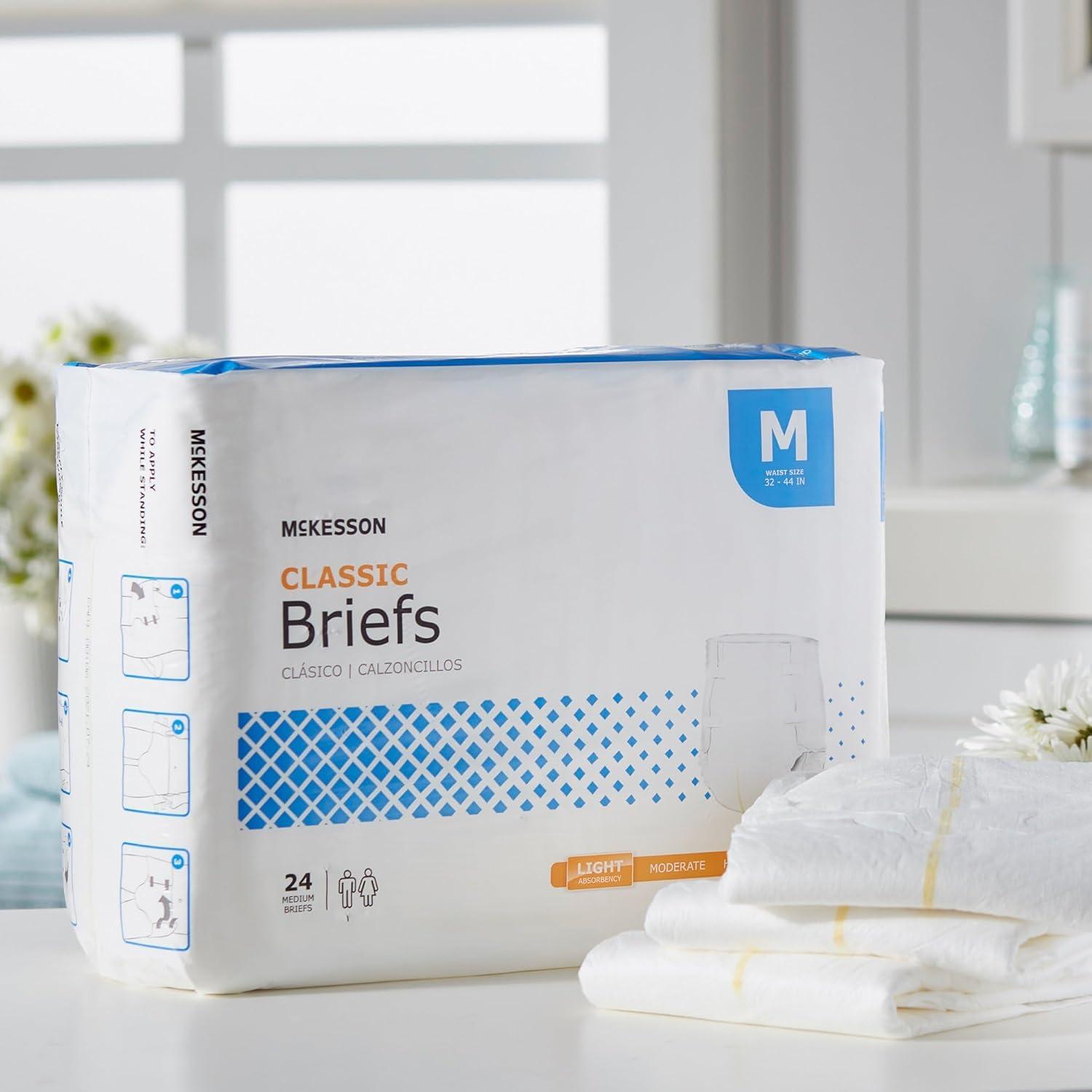 image:imageMcKesson Classic Briefs 96 Count Medium 3244 in Incontinence Adult Diapers Light Absorbency Unisex Disposable Elastic Leg Gathers and Contoured Fit for Men and WomenMedium