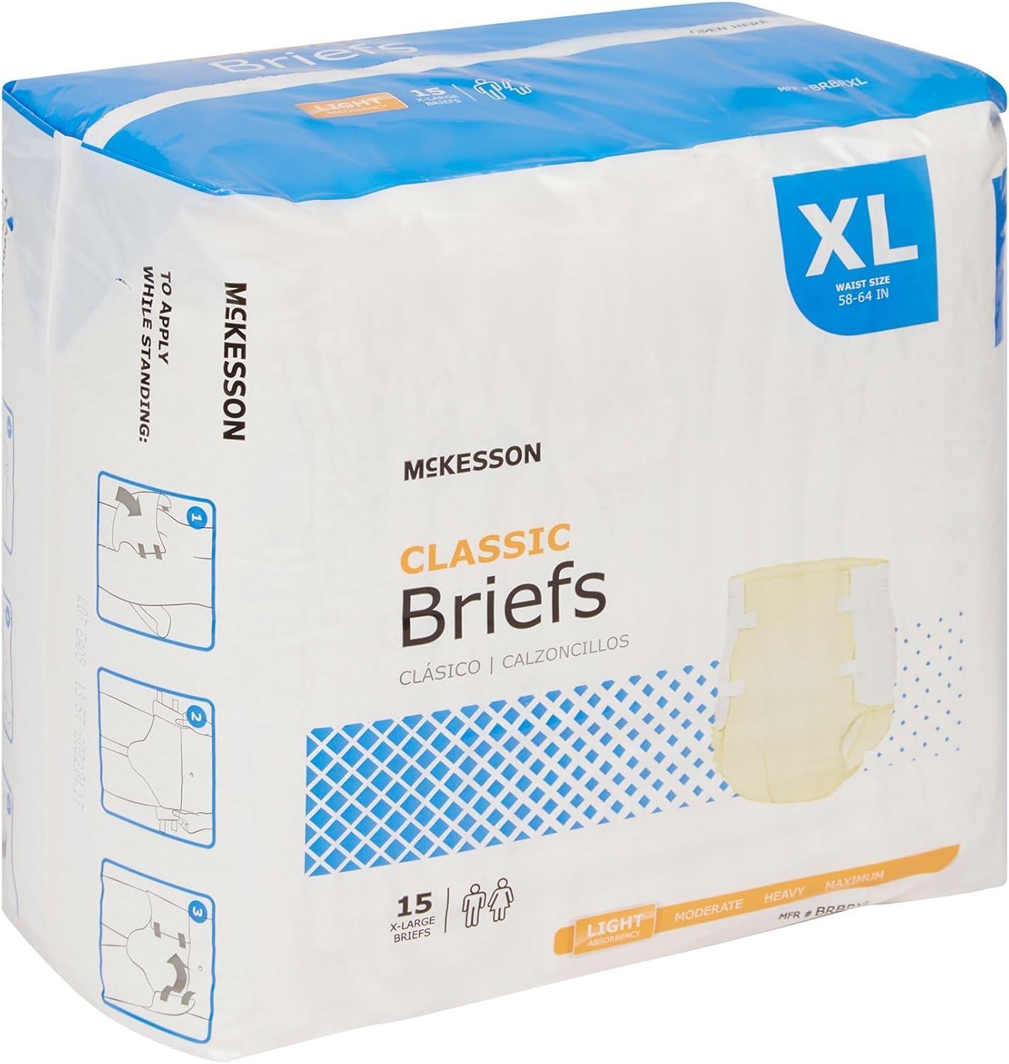 image:imageMcKesson Classic Briefs 96 Count Medium 3244 in Incontinence Adult Diapers Light Absorbency Unisex Disposable Elastic Leg Gathers and Contoured Fit for Men and WomenXLarge