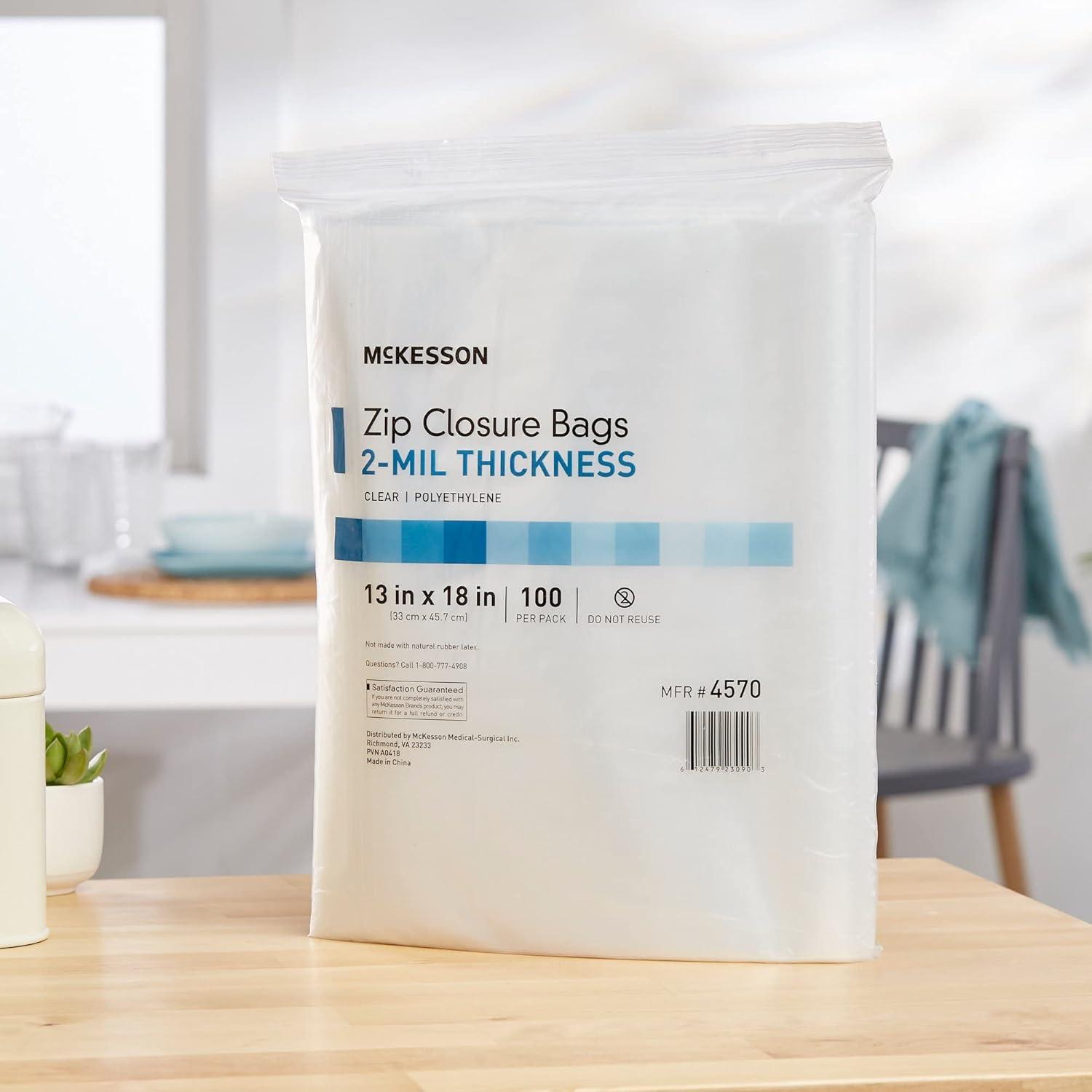 image:imageMcKesson Clear Poly Zip Bags 13 x 18 100 Count Reclosable Plastic Bags 2 Mil Thickness Grip Lock Resealable Zipper Made of Polyethylene