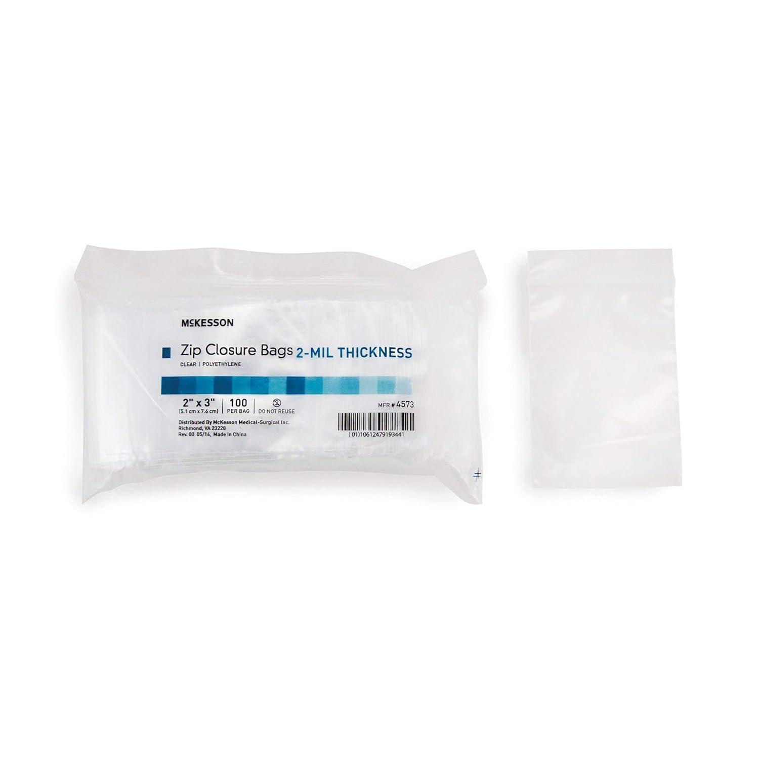 image:imageMcKesson Clear Poly Zip Bags 2 x 3 100 Count Small Reclosable Plastic Bags 2 Mil Thickness Grip Lock Resealable Zipper Made of Polyethylene
