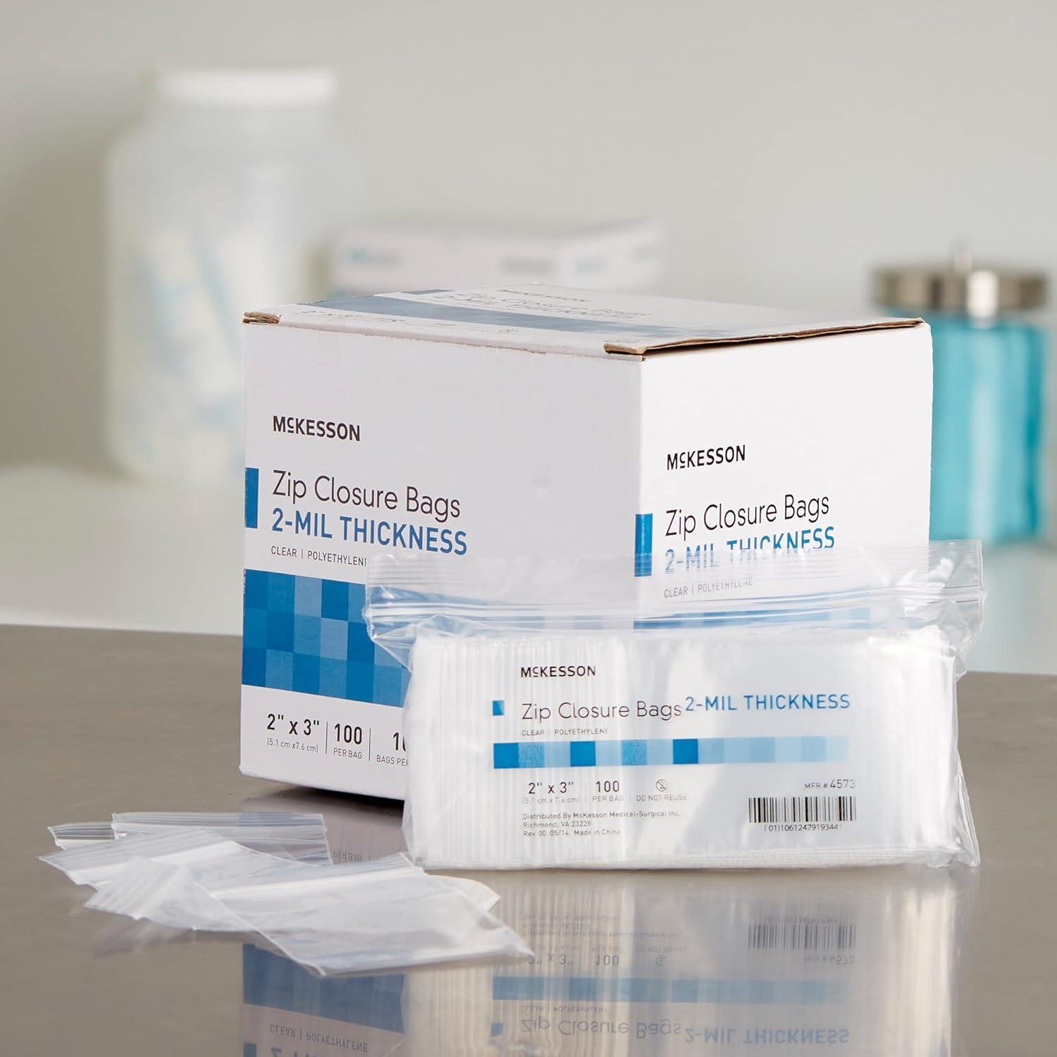 image:imageMcKesson Clear Poly Zip Bags 2 x 3 100 Count Small Reclosable Plastic Bags 2 Mil Thickness Grip Lock Resealable Zipper Made of Polyethylene