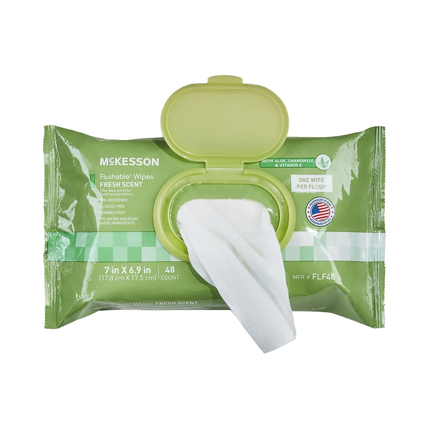 image:imageMcKesson Flushable Adult Wet Wipes 144 Wipes 3 Pack of 48 Aloe amp Vitamin E PlantBased Cleansing Wipes Scented