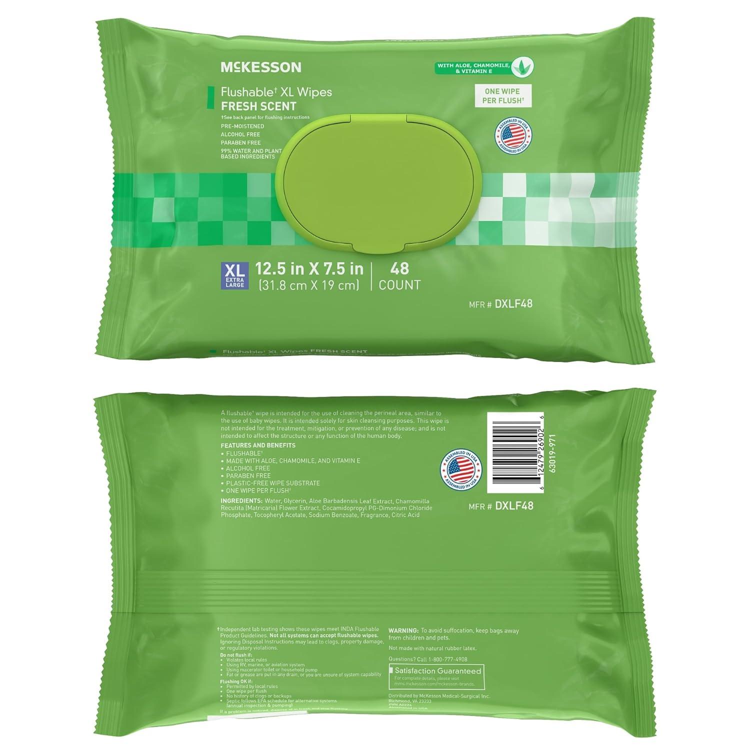 image:imageMcKesson Flushable Adult Wet Wipes XL 144 Wipes 3 Pack of 48 Aloe amp Vitamin E PlantBased Cleansing Wipes Scented Extra Large