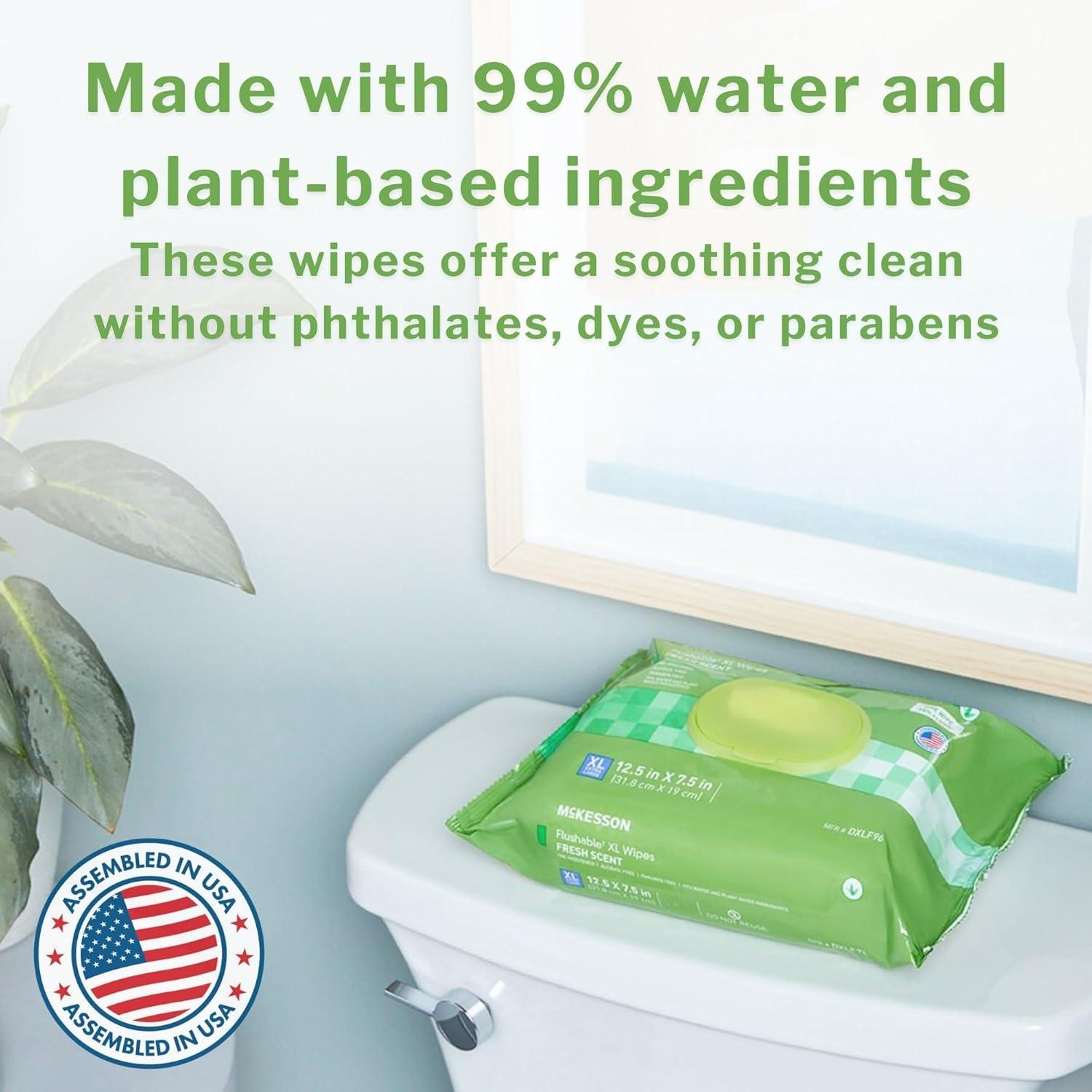 image:imageMcKesson Flushable Adult Wet Wipes XL 144 Wipes 3 Pack of 48 Aloe amp Vitamin E PlantBased Cleansing Wipes Scented Extra Large