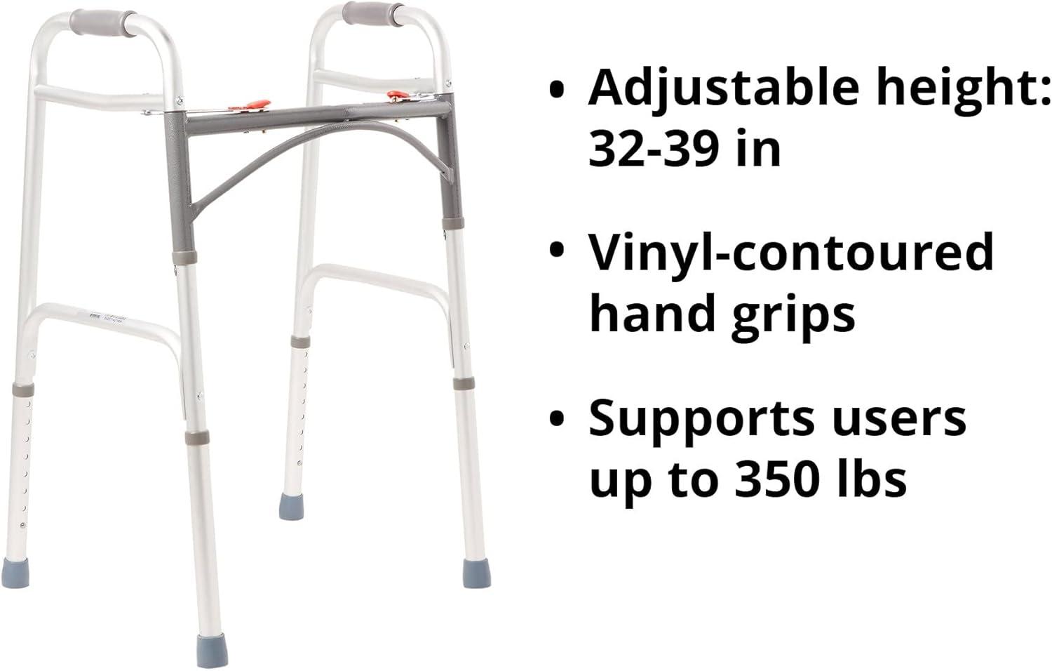 image:imageMcKesson Folding Walker with Rubber Tips Adjustable Height Lightweight Mobility Aid 350 lb Weight Limit 1 CountAdult 1 Count