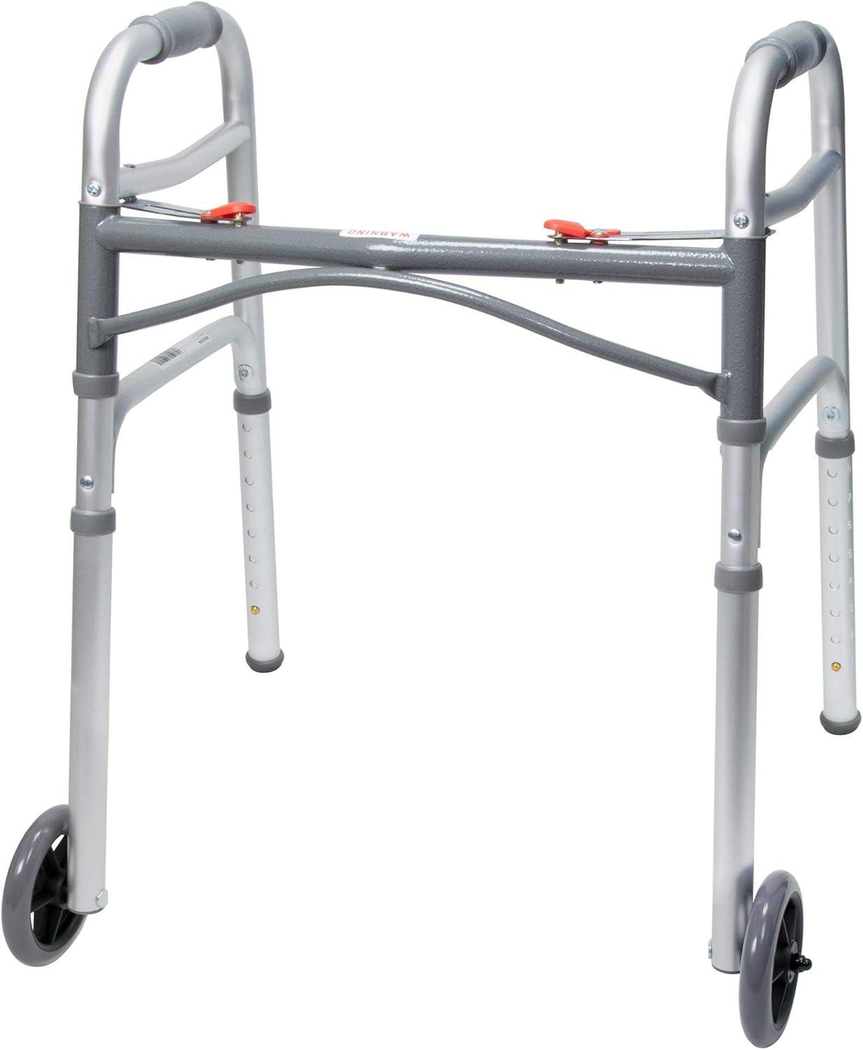 image:imageMcKesson Junior Folding Walkers with Wheels Aluminum 25 in to 32 14 in 350 lbs Weight Capacity 4 Count