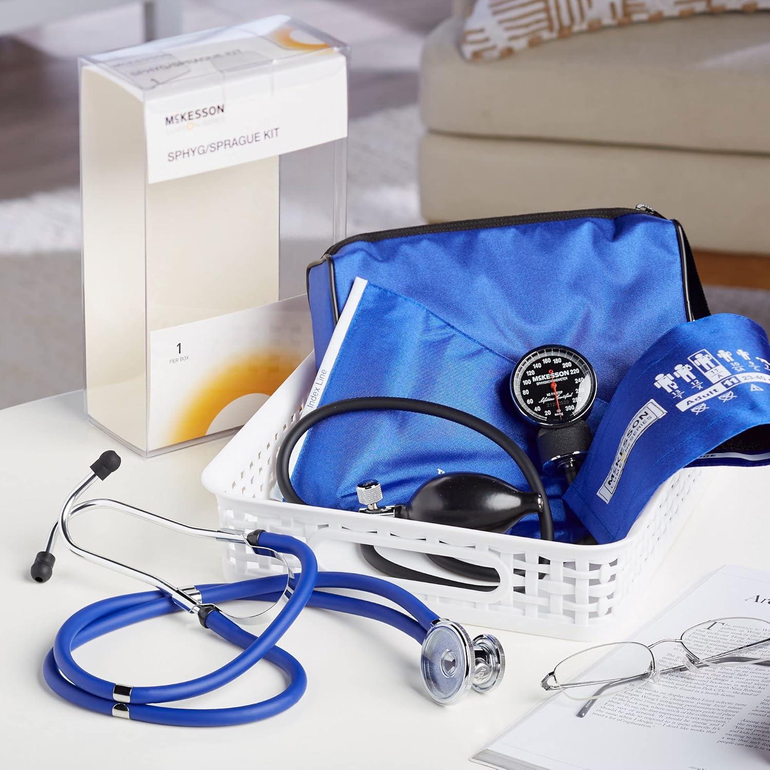 image:imageMcKesson LUMEON Aneroid Sphygmomanometer and Stethoscope Kit Pocket Blood Pressure GaugeCuff Sprague Stethoscope Blue Size 11 2340 cm 55 cm Tube 1 Count