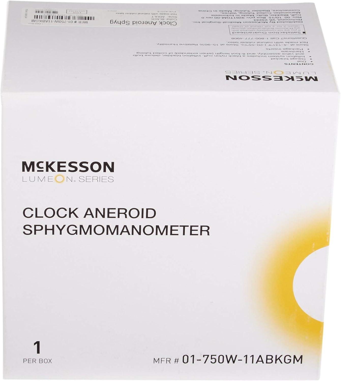 image:imageMcKesson LUMEON Clock Aneroid Sphygmomanometer Blood Pressure with Cuff Wall Mounted Black Adult Medium 1 Count