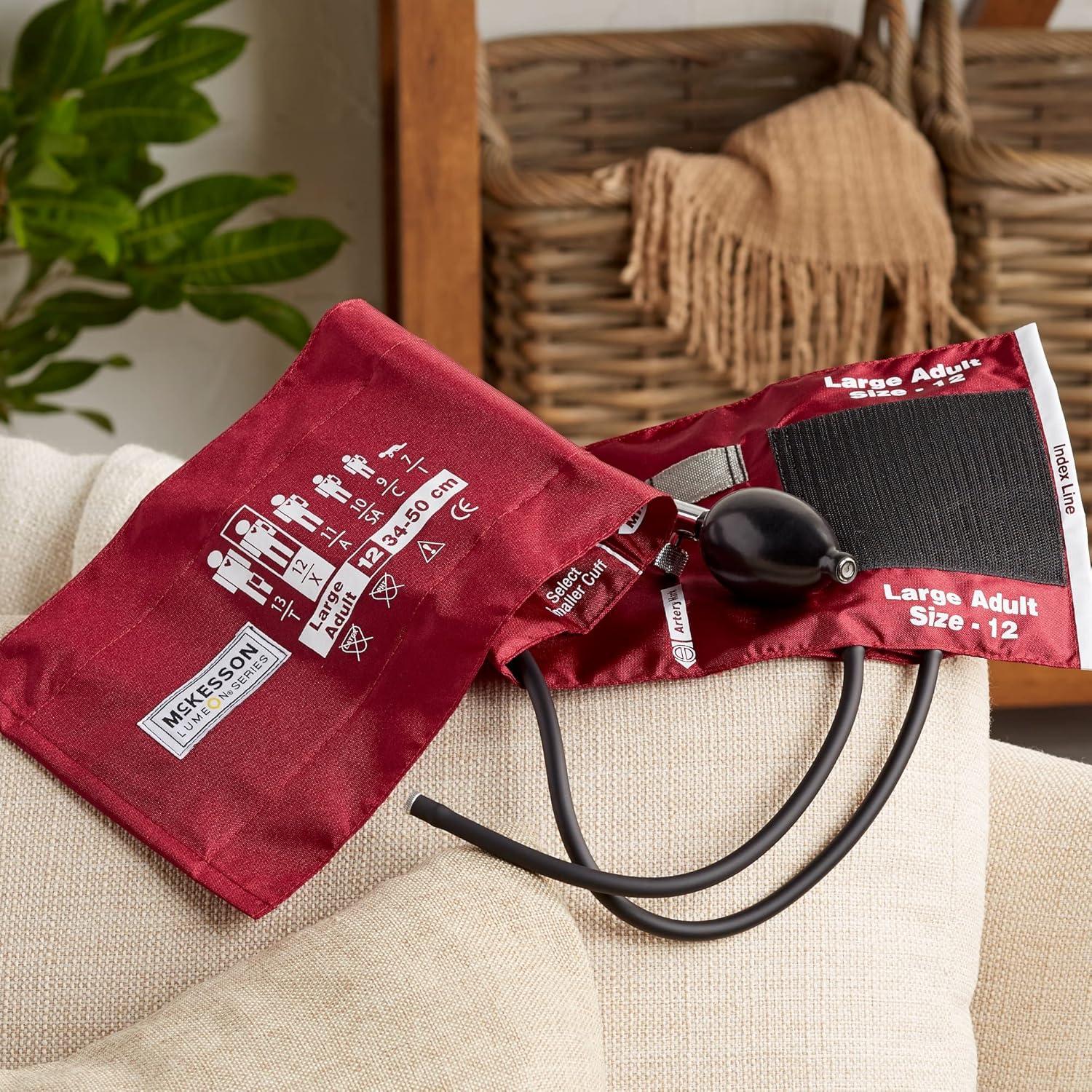 image:imageMcKesson LUMEON Replacement Blood Pressure Cuff with Bulb and Valve Nylon Cuff 2Tube Bladder Burgundy Adult Large Gauge Not Included 15 Count15 Count