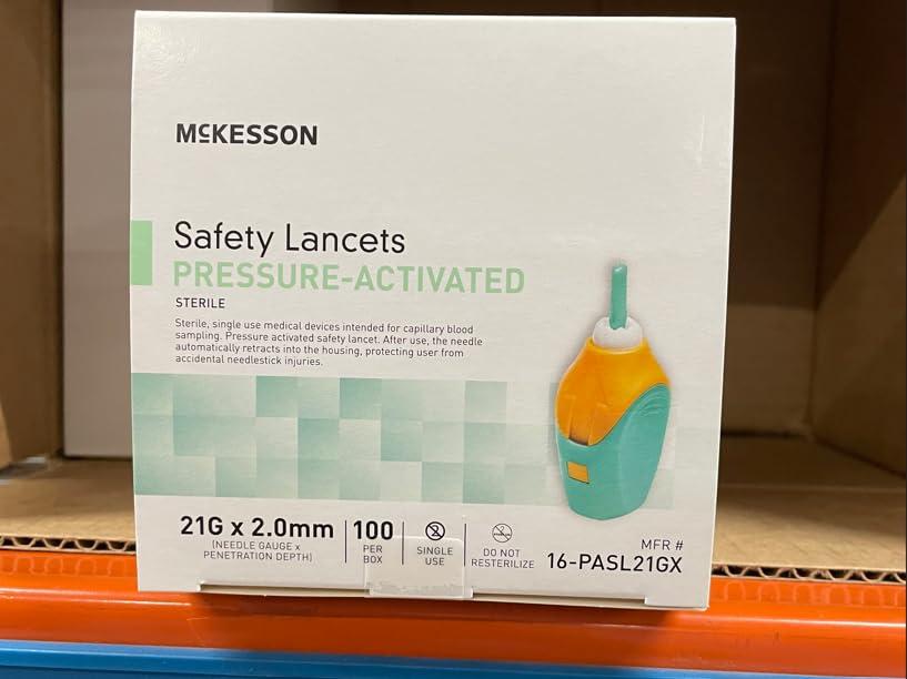 image:imageMcKesson Lancets for Diabetes Testing 100 Count Lancing Device for Blood and Glucose Test 26G x 18 mm PressureActivated Sterile Single Use21 Gauge 2000 ct