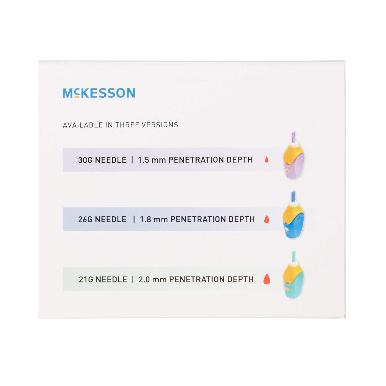 image:imageMcKesson Lancets for Diabetes Testing 100 Count Lancing Device for Blood and Glucose Test 26G x 18 mm PressureActivated Sterile Single Use26 Gauge 100 ct