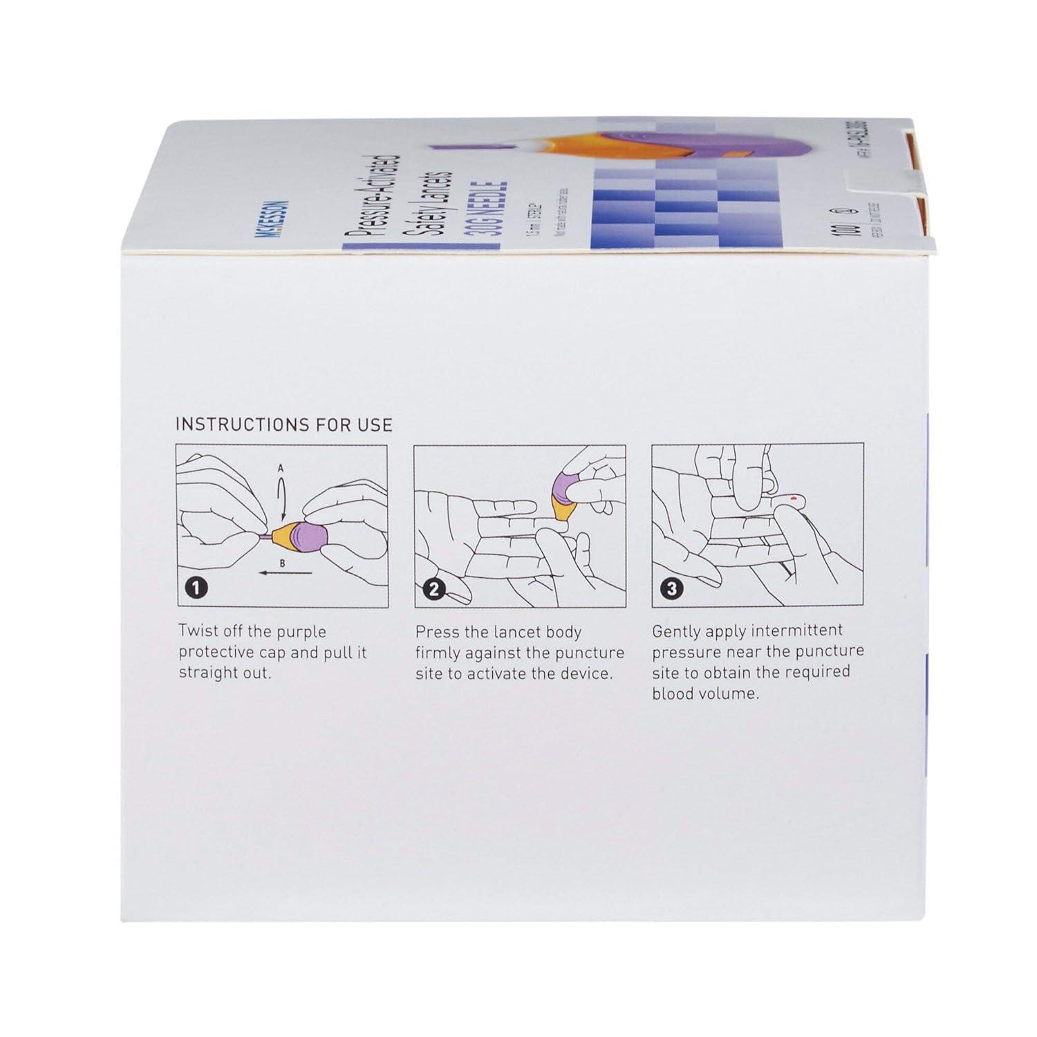 image:imageMcKesson Lancets for Diabetes Testing 100 Count Lancing Device for Blood and Glucose Test 26G x 18 mm PressureActivated Sterile Single Use30 Gauge 100 ct