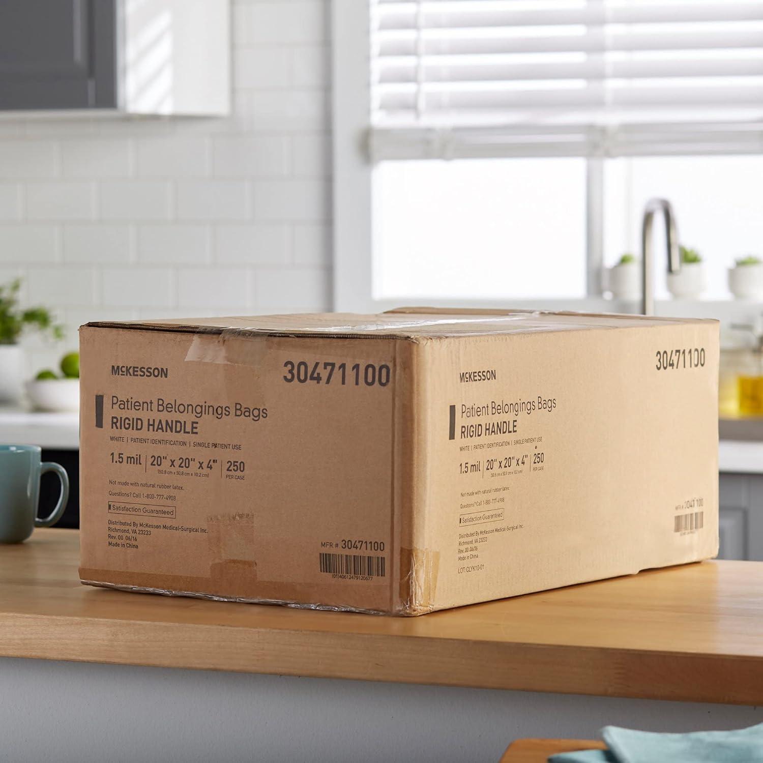 image:imageMcKesson Patient Belongings Bag Rigid Handle Snap Closure Polyethylene White 15 mil 20 in x 20 in x 4 in 250 Count