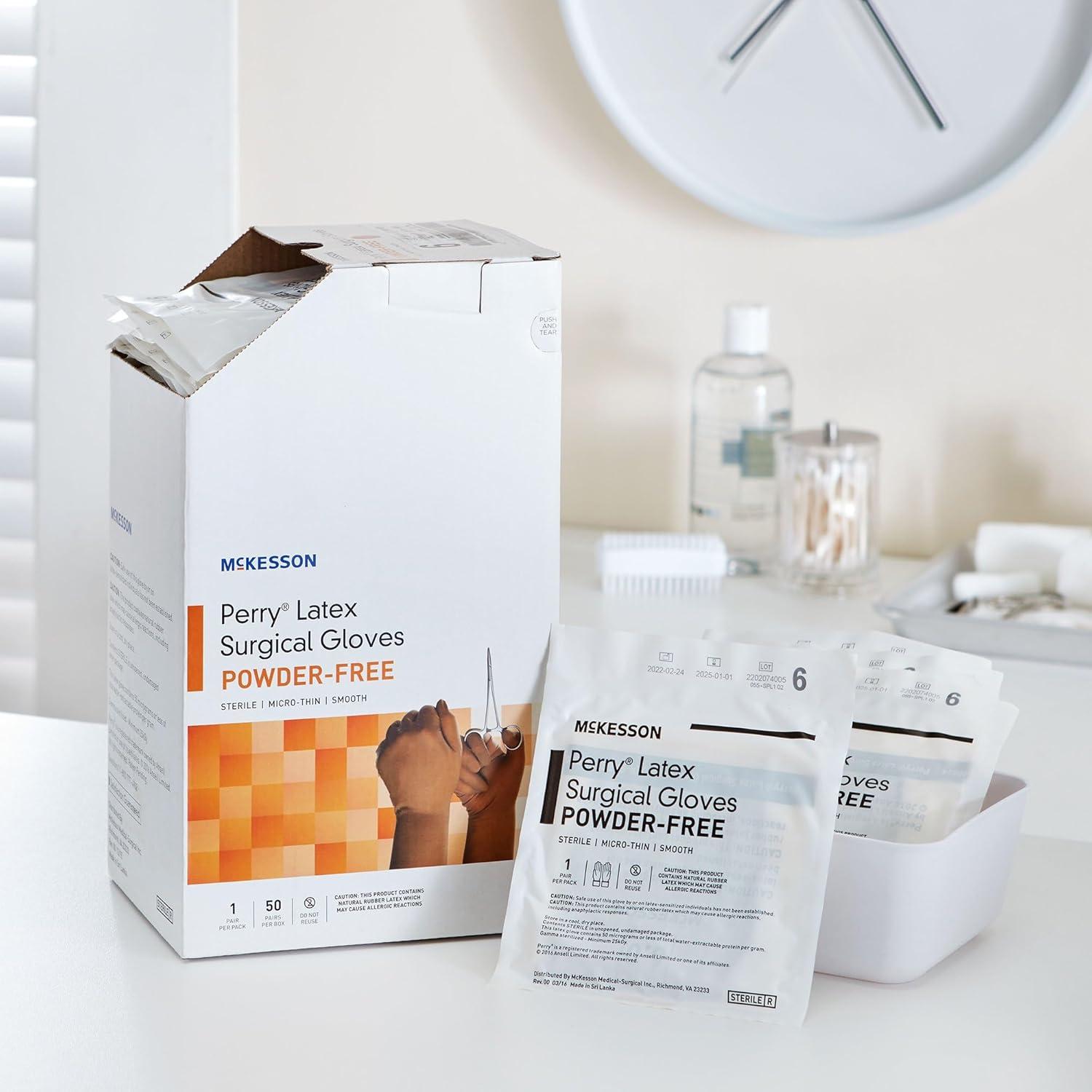 image:imageMcKesson Perry Disposable Sterile Pair Latex Surgical Glove Extended Cuff Length