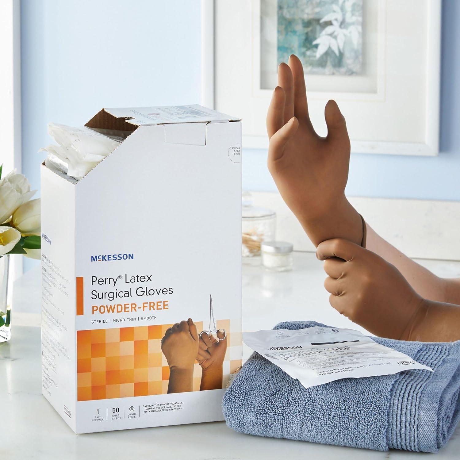 image:imageMcKesson Perry Disposable Sterile Pair Latex Surgical Glove Extended Cuff Length