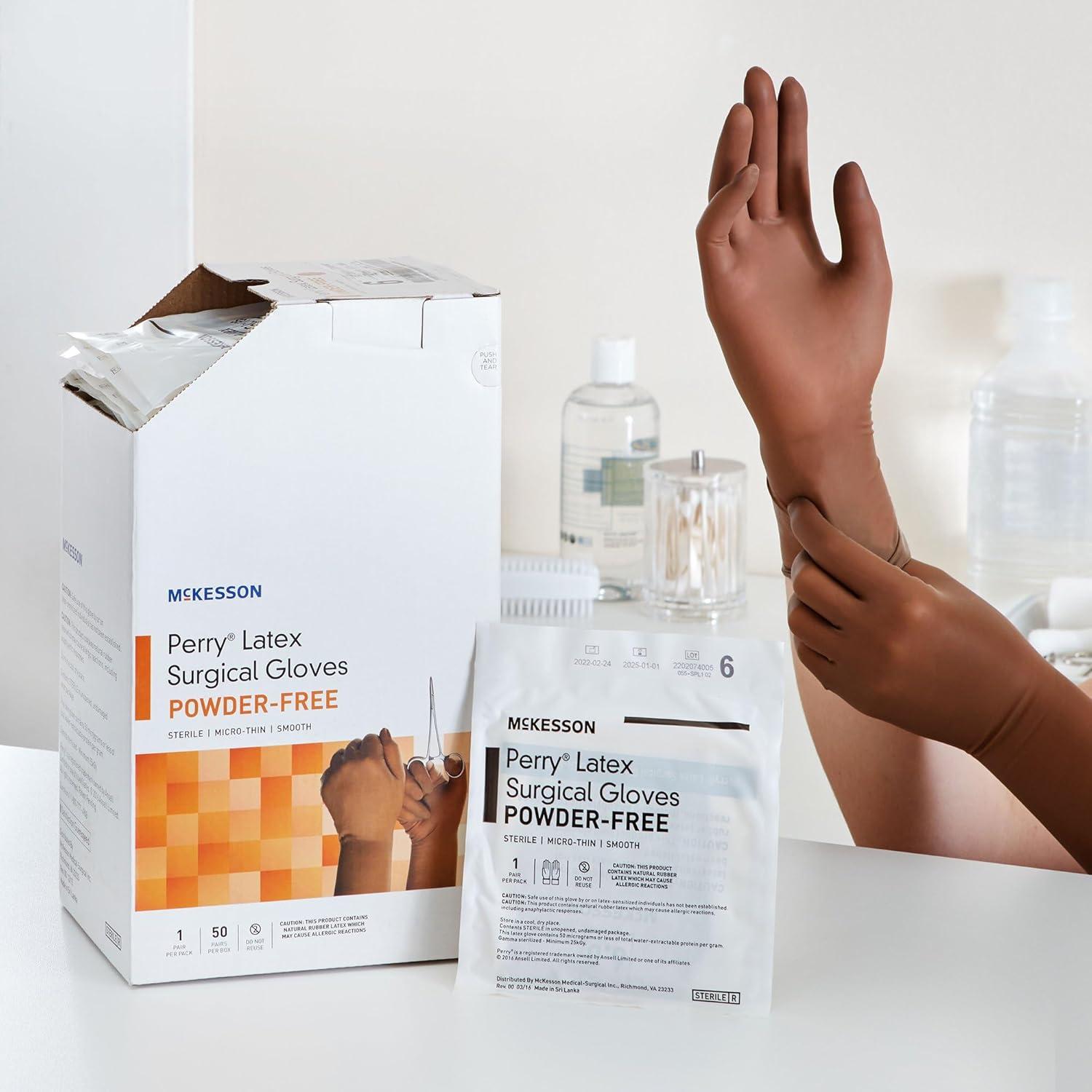 image:imageMcKesson Perry Disposable Sterile Pair Latex Surgical Glove Extended Cuff Length